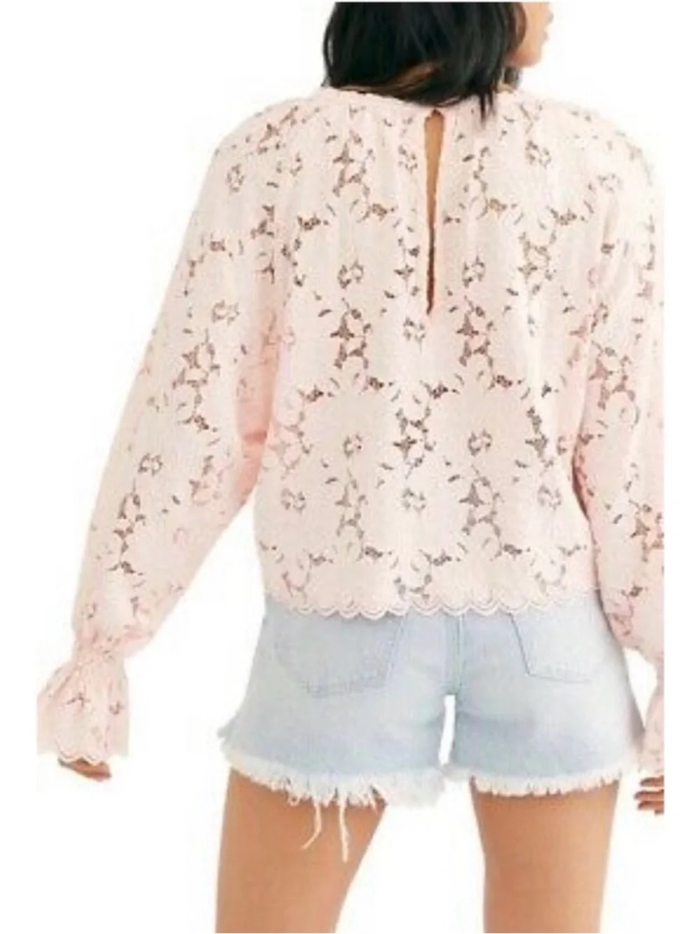 Free People Olivia Lace Balloon Sleeve Blouse Sz L
